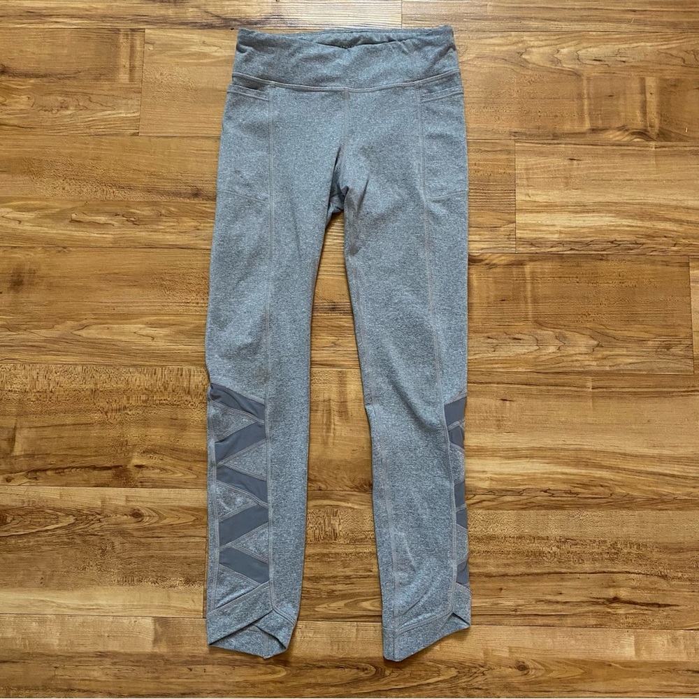 Athleta Girl 12 Gray Mind The Mat Dance Gymnastics Tights Leggings Mesh Panels L